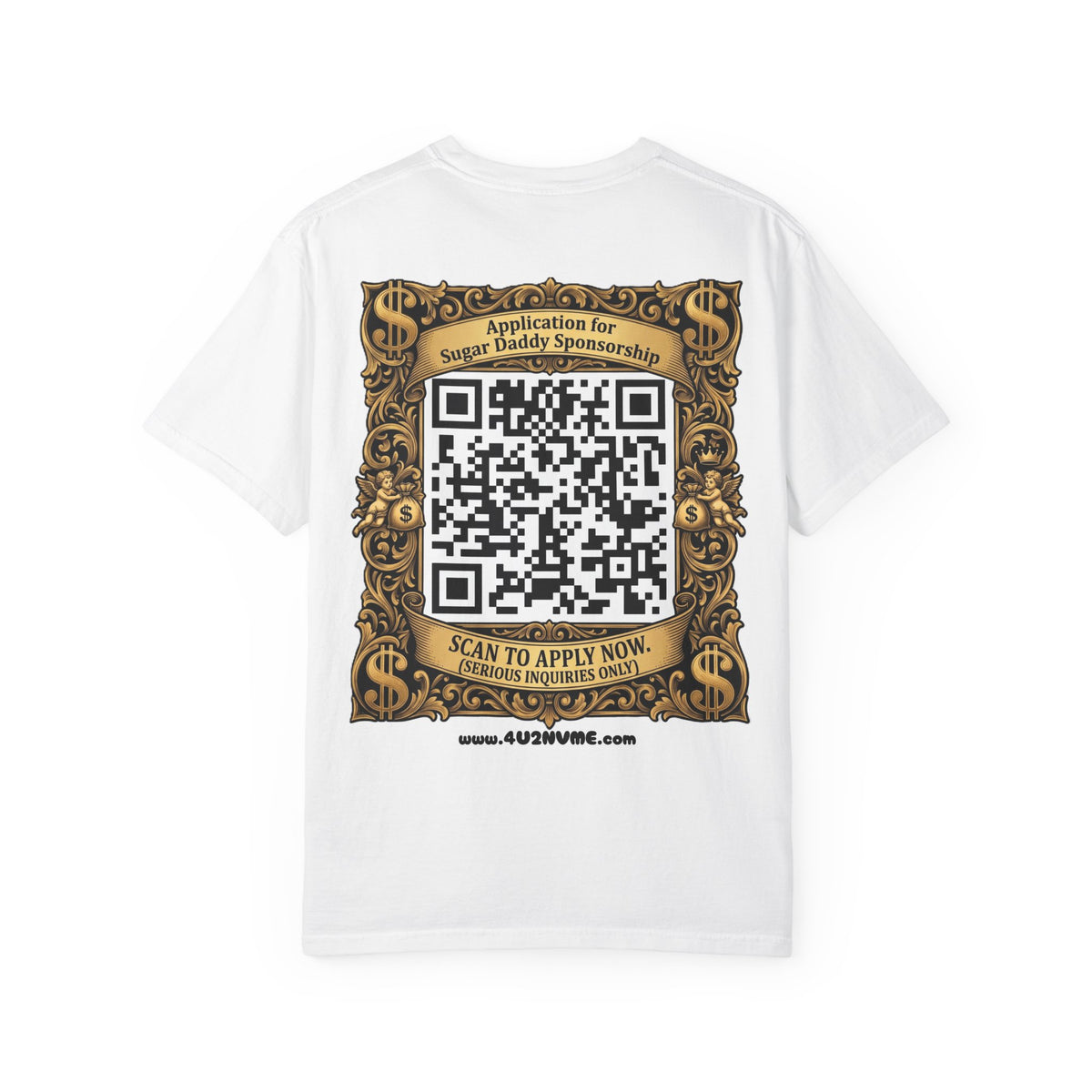 Sugar Daddy Now Hiring T-Shirt — Funny Vintage Cherub Design with QR Code